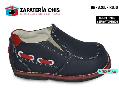 06 azul rojo calzado en cuero peruano pibe semiortopedico para bebe