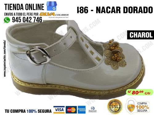 ch 486 nacar dorado calzado en charol para nina