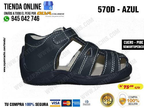 570d azul sandalia modelo pibe semiortopedico en cuero peruano para bebe nino