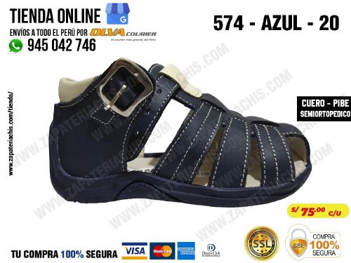 574 azul 20 sandalia modelo pibe semiortopedico en cuero peruano para bebe nino