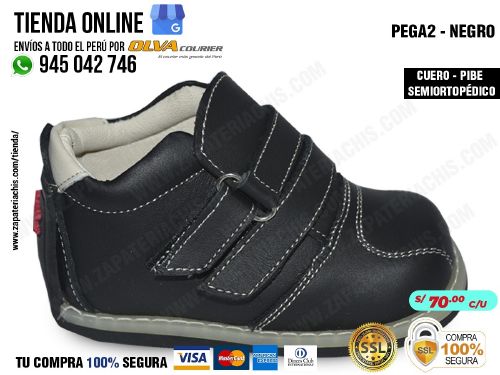 pega2 negro calzado en cuero peruano pibe semiortopedico para bebe