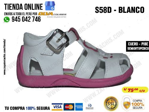 s58d blanco calzado en cuero para bebe nina