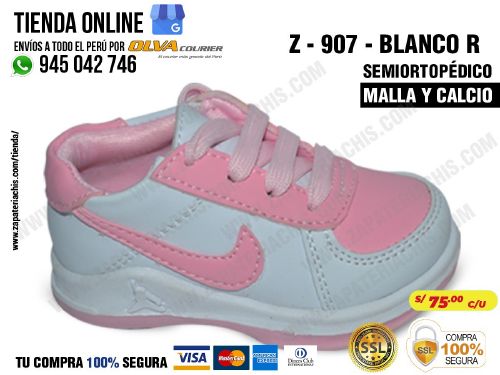 z907 blanco rosa calzado zapatillas en malla y calcio para bebe nina
