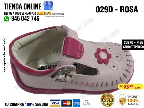 029 rosa calzado en cuero para bebe