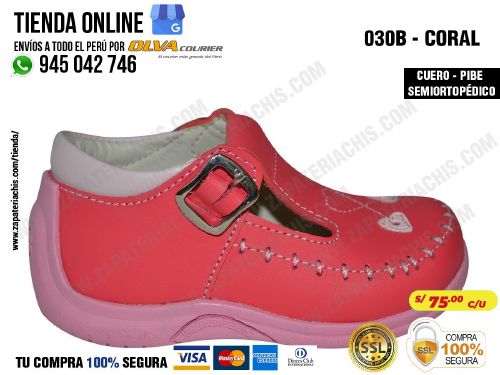030bd coral calzado en cuero para bebe nina