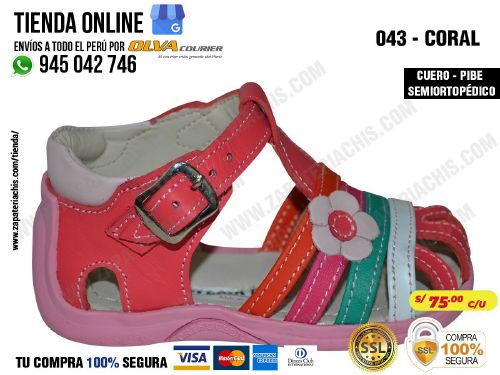 043 coral calzado en cuero para bebe nina