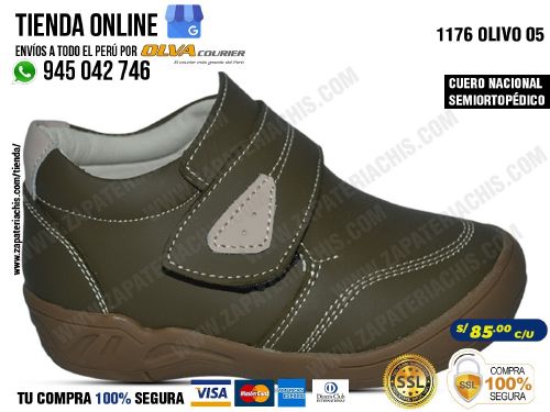 1176 olivo 05 zapatos en modelo semiortopedicos para tu nino en cuero peruano con arco formador