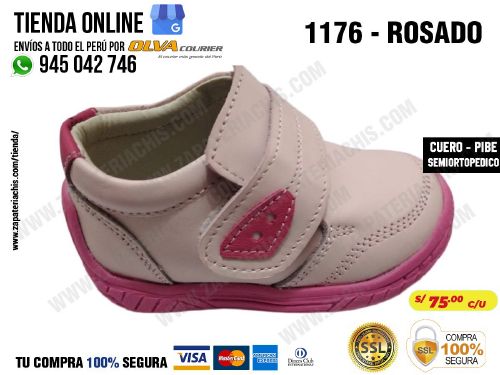 1176 rosado calzado en cuero para bebe nina