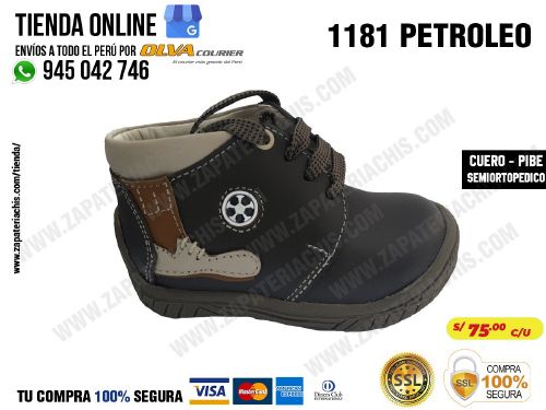 1181 petroleo calzado en cuero para bebe