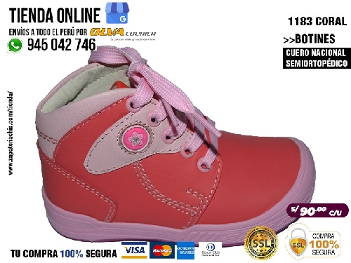 1183 coral botines en cuero peruano modelo pibe semi ortopedico para tu bebe nina en peru