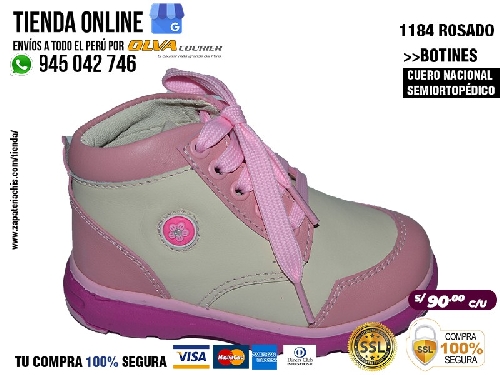 1184 rosado botines en cuero peruano modelo pibe semi ortopedico para tu bebe nina en peru