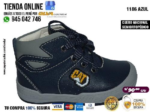 1186 azul botines semi ortopedico en cuero peruano para tu bebe nino con arco anatomico para formar el pie