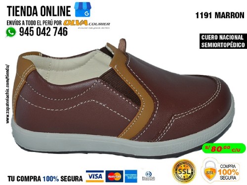 1191 marron zapatos en modelo semiortopedicos para nino en cuero peruano con arco formador