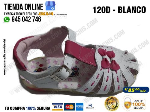 120d blanco calzado en cuero para nina