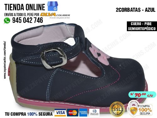 2 corbatas azul zapato en cuero peruano para bebe nina modelo pibe semiortopedico