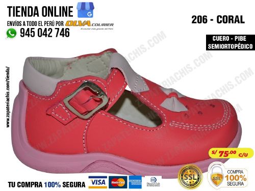 206d coral calzado en cuero para bebe nina