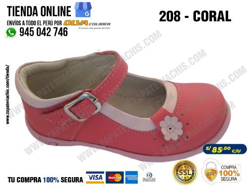 208 coral calzado en cuero para nina semiortopedico