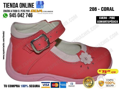 208d coral calzado en cuero para bebe nina