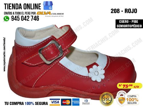 208d rojo calzado en cuero para bebe nina