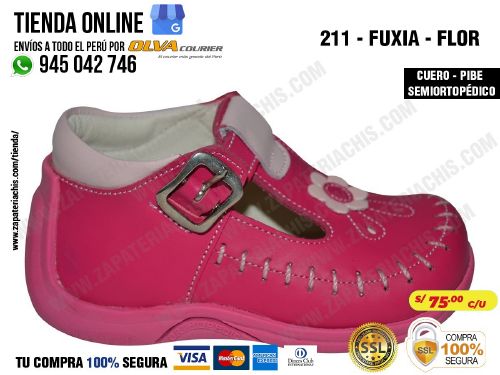 211d fuxia flor calzado en cuero para bebe nina