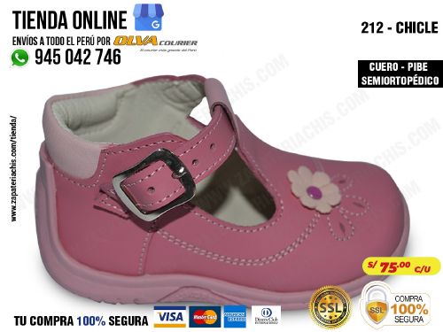 212 chicle calzado en cuero peruano para bebe nina