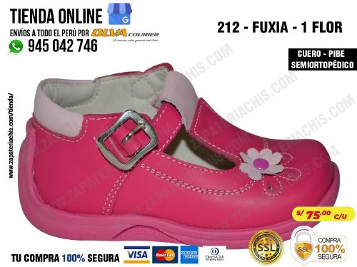 212d fuxia 1 flor calzado en cuero para bebe nina pibe semiortopedico