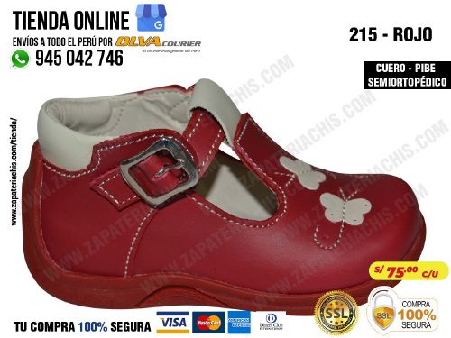 215 rojo calzado en cuero para bebe nina