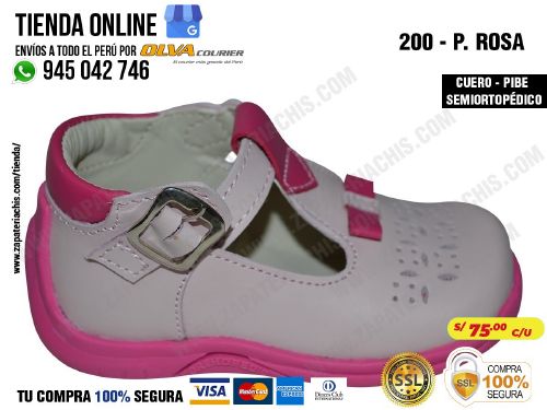 215 rosa calzado en cuero para bebe nina