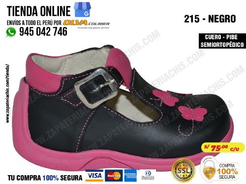 215d negro calzado en cuero para bebe nina