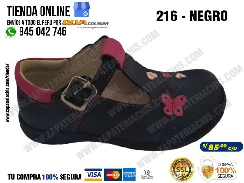 216 negro calzado en cuero para nina semiortopedico