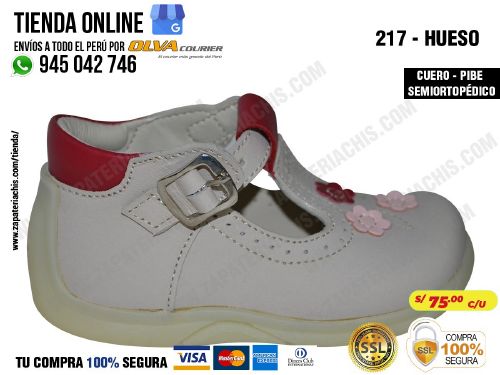 217d hueso calzado en cuero para bebe nina