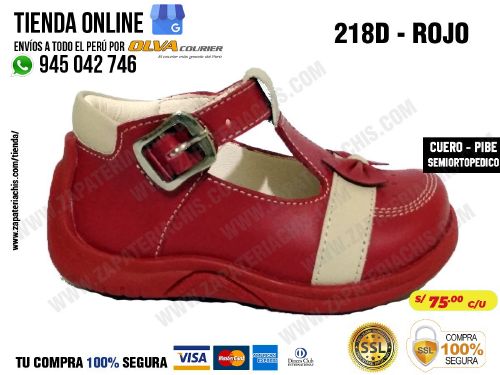 218d rojo calzado en cuero para bebe nina