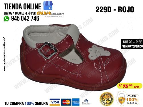 229d rojo calzado en cuero para bebe nina