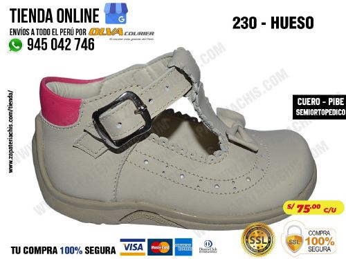 230 hueso calzado en cuero para bebe nina