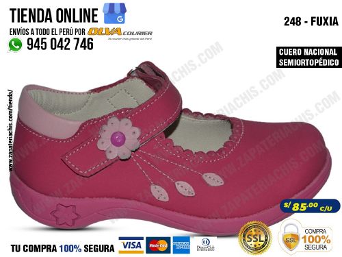 248 fuxia zapatos semiortopedico en cuero peruano para bebe nina con arco anatomico