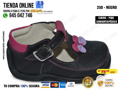 250 negro calzado en cuero peruano semiortopedico pibe para bebe nina