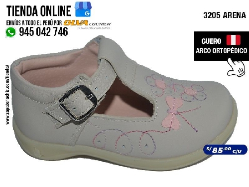 3205 arena zapato en cuero peruano para nina con arco formador ortopedico