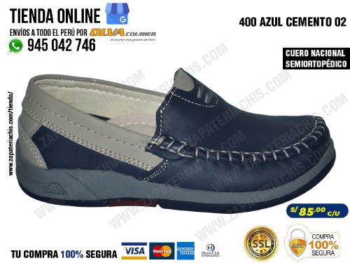 400 azul cemento 02 zapatos mocasines en modelo semiortopedicos para tu nino en cuero peruano con arco anatomico
