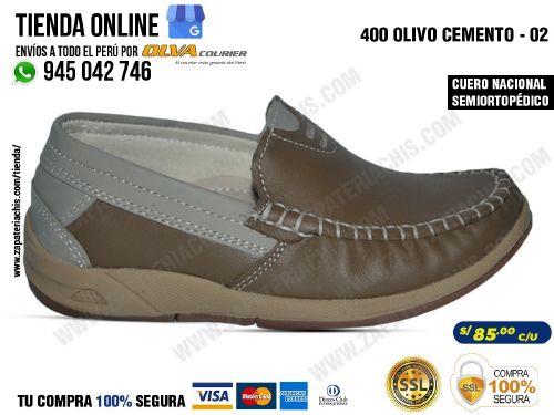 400 olivo cemento 02 zapatos mocasines en modelo semiortopedicos para tu nino en cuero peruano con arco anatomico