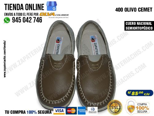 400 olivo cemento zapatos mocasines en modelo semiortopedicos para tu nino en cuero peruano con arco anatomico