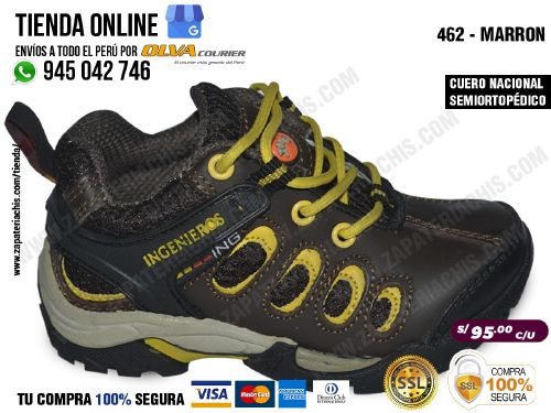 462 marron botines y botas en cuero peruano para nino semiortopedico