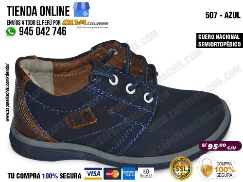 507 azul zapatos en cuero peruano para nino semiortopedico