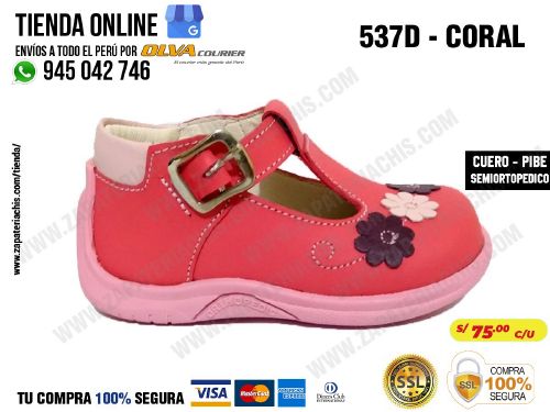 537d coral calzado en cuero para bebe nina