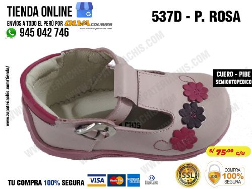 537d p rosa calzado en cuero para bebe nina
