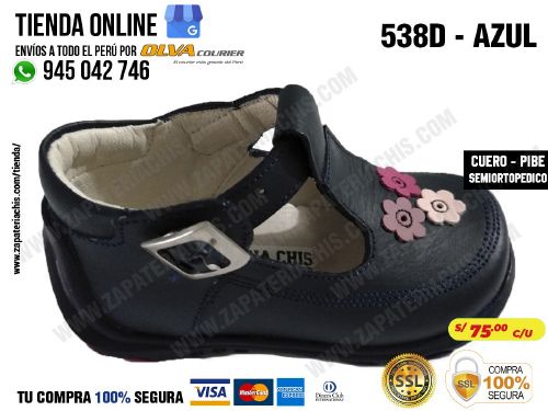 538 azul calzado en cuero para bebe nina