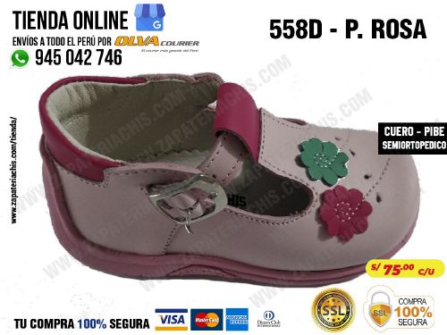 558 p rosa calzado en cuero para bebe nina