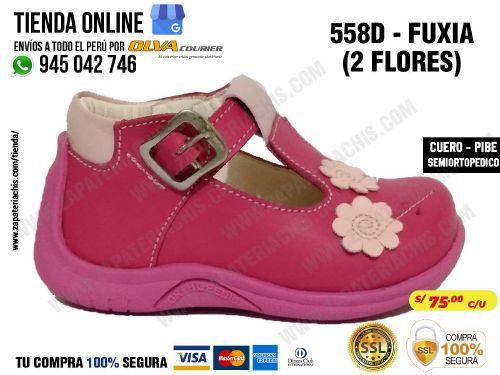 558d fuxia 2 flores calzado en cuero para bebe nina