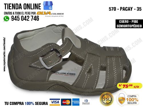 570 pacay 35 sandalia modelo pibe semiortopedico en cuero peruano para bebe nino
