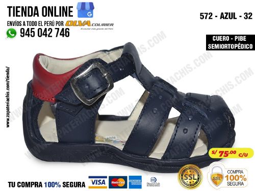 572d azul 32 sandalia modelo pibe semiortopedico en cuero peruano para bebe nino