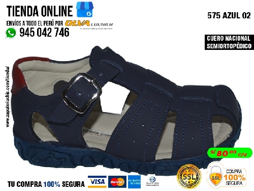 575 azul 02 sandalias en cuero peruano con arco ortopedico